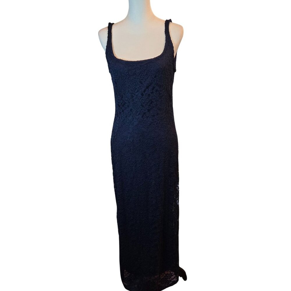 BEBE Marseille Lace Square Neck Tank Dress Sz: M  Navy
